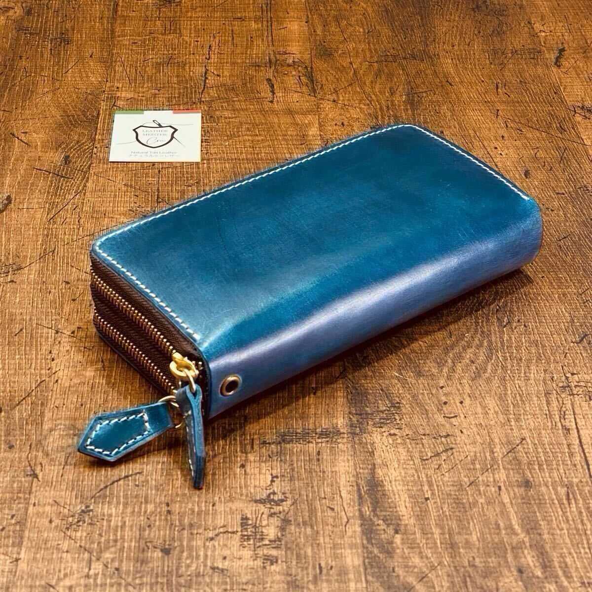本革 ロイヤルブルー ダブルファスナー ブライドルレザー メンズ財布 ラウンドファスナー 送料無料 牛革 メンズ長財布 革財布 拍卖