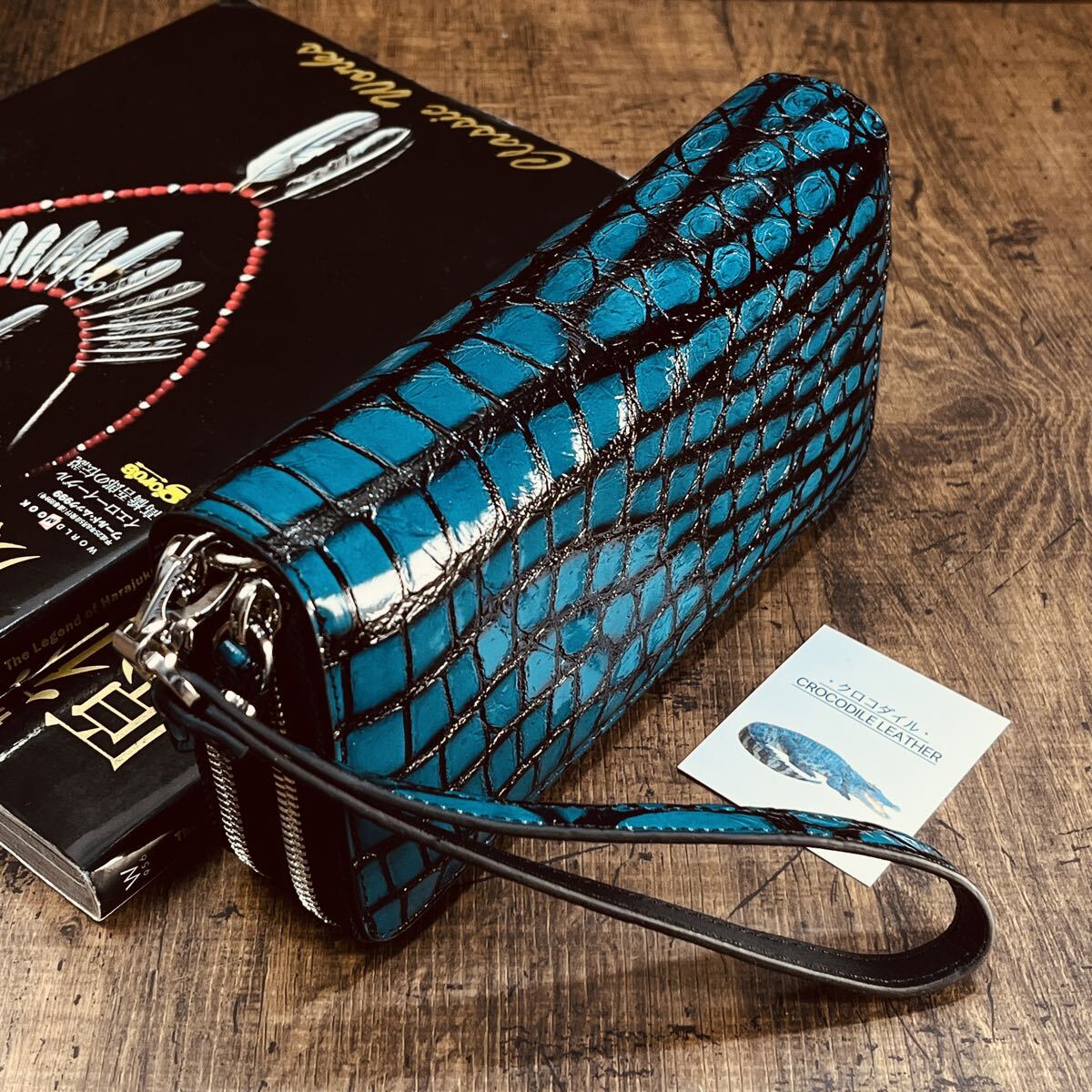 【透き通る青】実物撮影 ダブルファスナー クロコダイル 長財布 ダブルジップ ラウンドファスナー メンズ財布 新品 未使用 1円拍卖