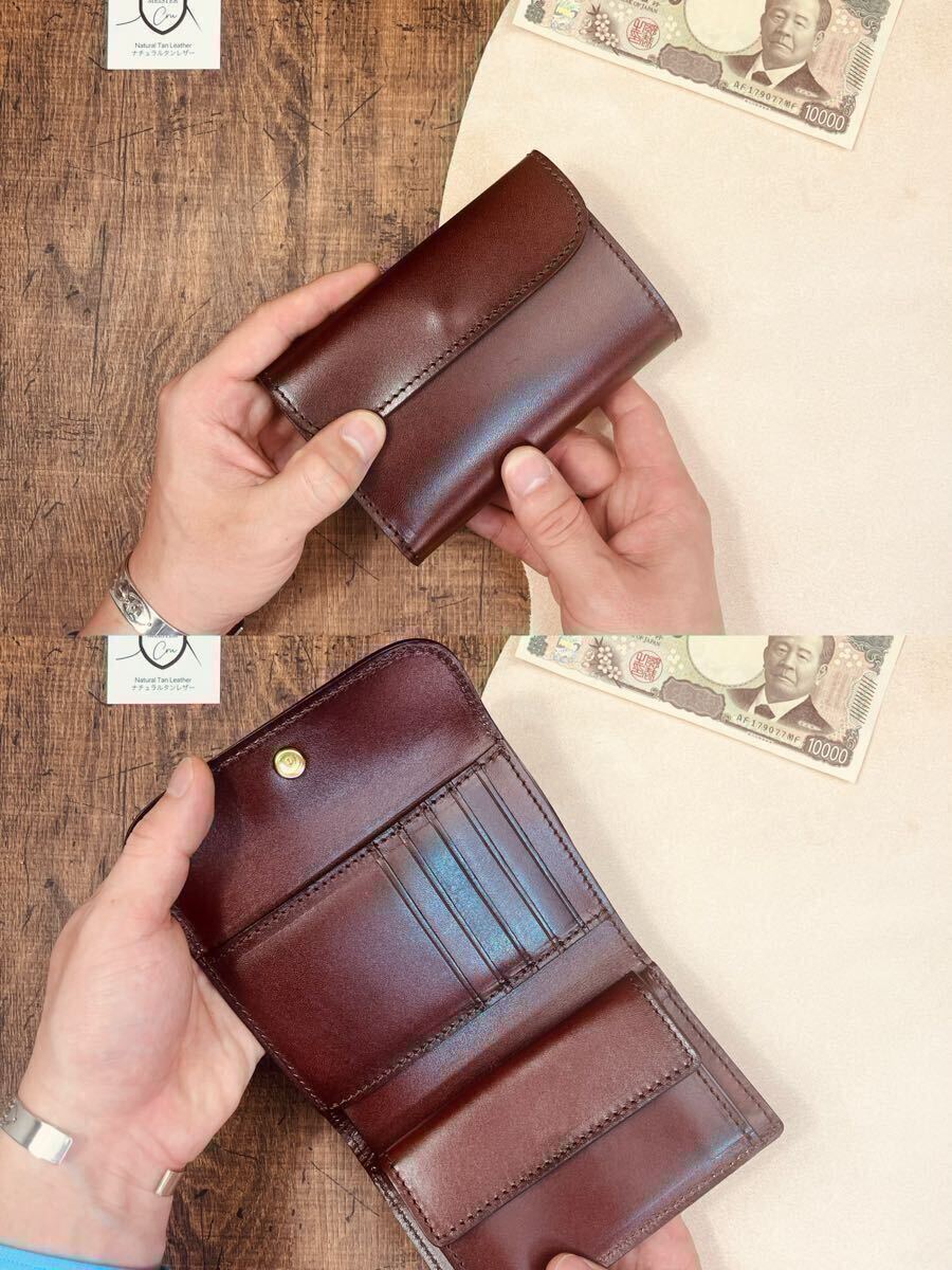 サドルレザー 三つ折り財布 メンズ財布 長財布 本革 ハンドメイド 送料無料 1円 牛革 新品 革財布 手縫い コンパクト手縫い ブラウン拍卖