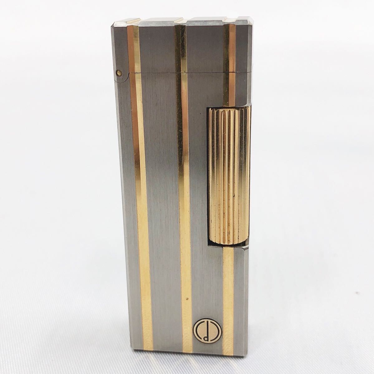 ★4-1027 dunhill ダンヒル ガスライター ローラー式 ゴールド × シルバー ストライプ 喫煙具 喫煙グッズ拍卖