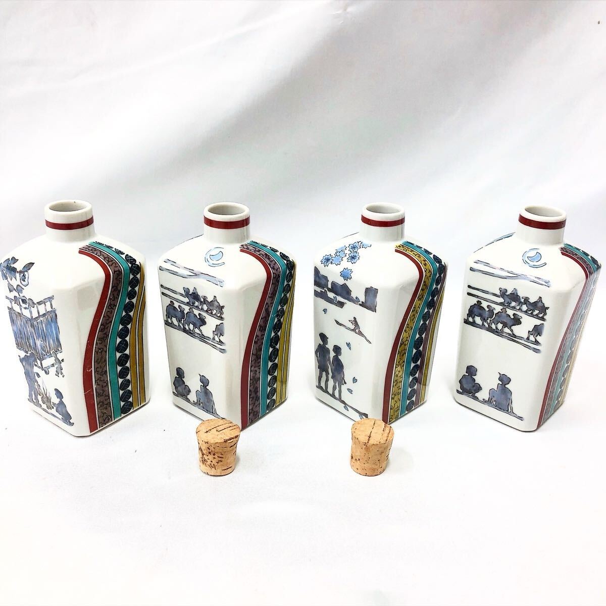 ★2-0924 石川県指定無形文化財 武腰潤 作 春夏冬 角徳利 酒器 一輪挿 花瓶 古美術品 4点セット 高さ約14cm 横約7cm 拍卖