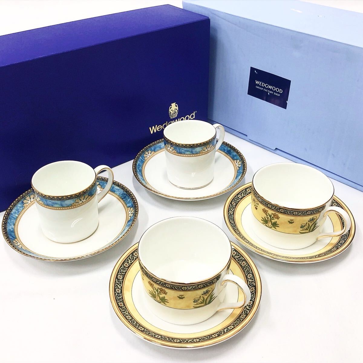 ★3-1005 美品 WEDGWWOD ウエッジウッド CURZON カーゾン/INDIA カップ&ソーサー 4客 箱付き拍卖