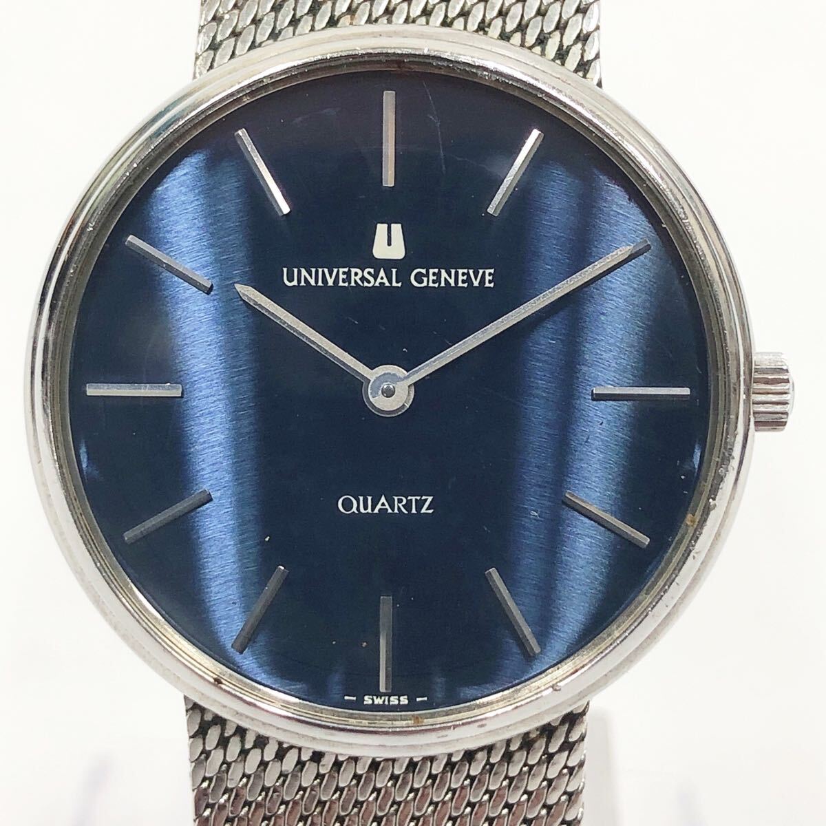 ★4-1014 UNIVERSAL GENEVE ユニバーサルジュネーブ 腕時計 842005 クォーツ ラウンド 青文字盤 SS 拍卖