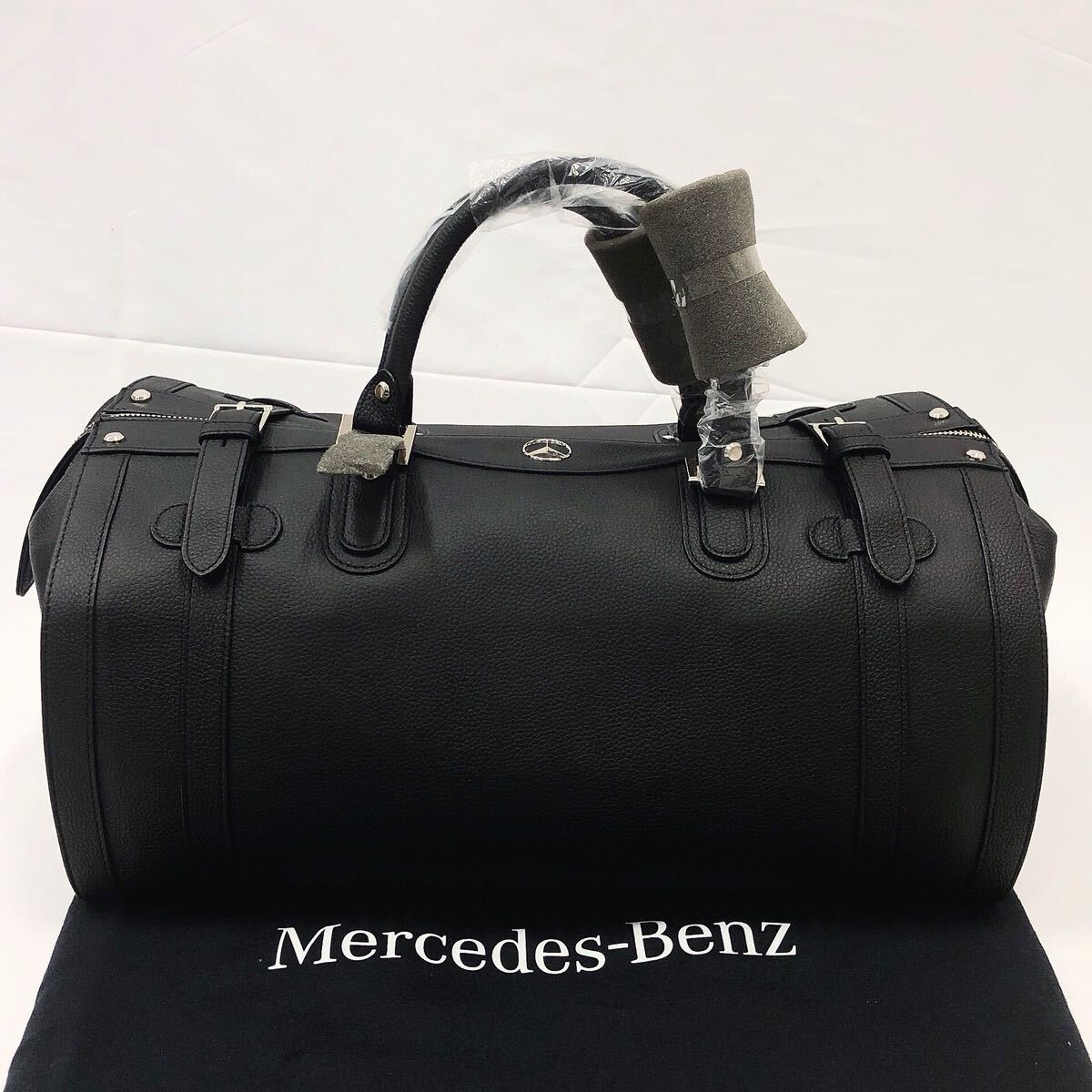 ★3-1020 未使用 メルセデスベンツ ゴールドファイル コラボ ボストンバッグ レザー ブラック系 横44cm 縦21cm マチ28cm拍卖