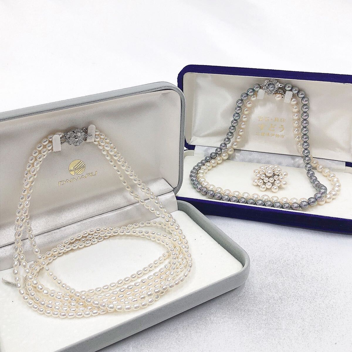 ★4-1031 真珠 パール ネックレス 3点 ブローチ 1点 まとめ ベビーパール ブルーパール シルバー刻印 アクセサリー Pearl necklace拍卖
