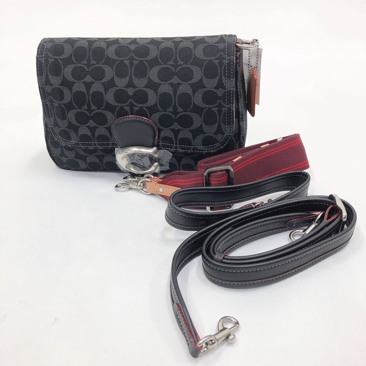 ★4-1025 未使用品 COACH コーチ シグネチャー ショルダーバッグ CG094 キャンバス デニム 横26cm 縦16.5cm マチ9cm ストラップ3種類拍卖