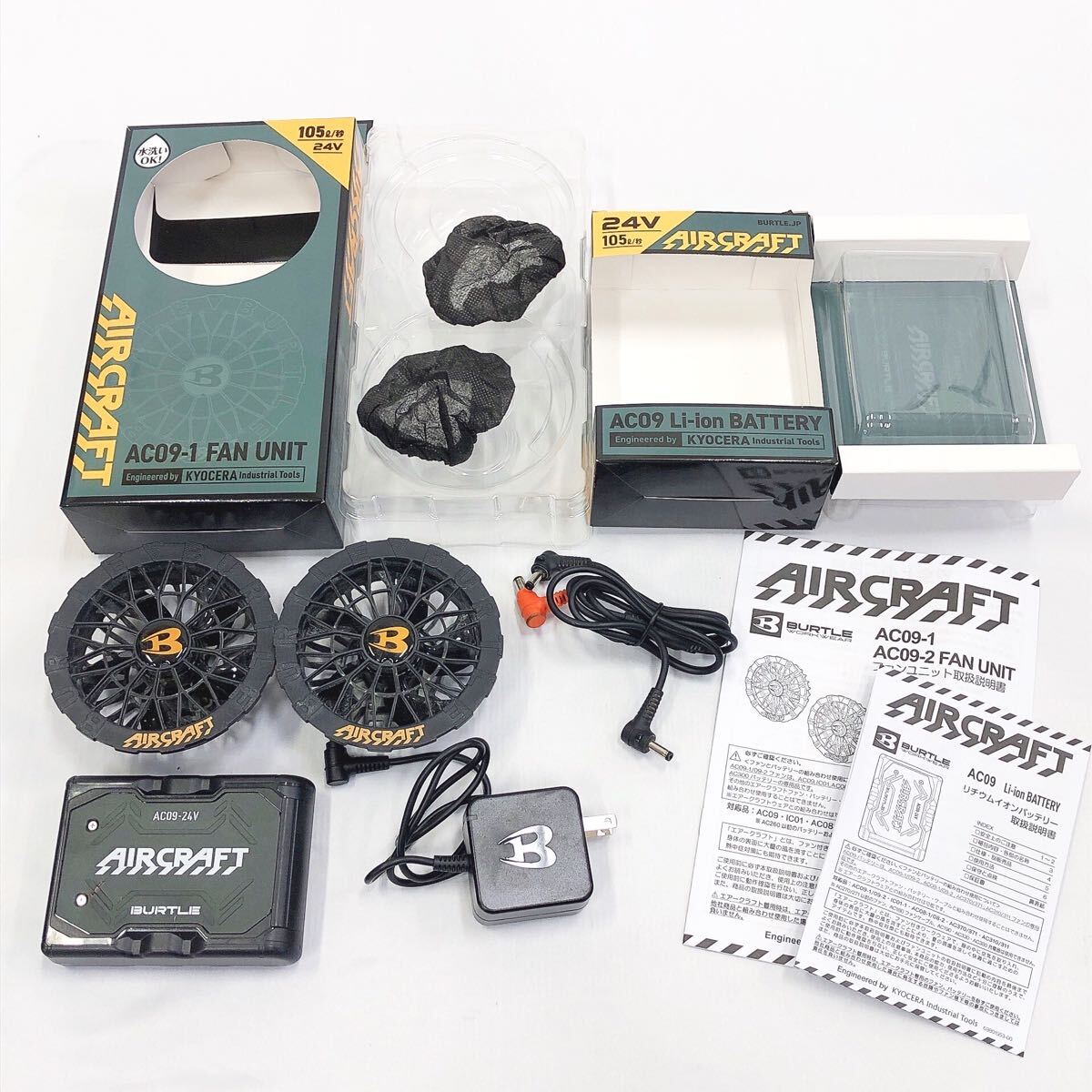 ★4-1016 動作品 BURTLE バートル エアークラフト ファンユニット AC09-1 35ブラック 24Vリチウムイオンバッテリー AC09 78マットブラック拍卖