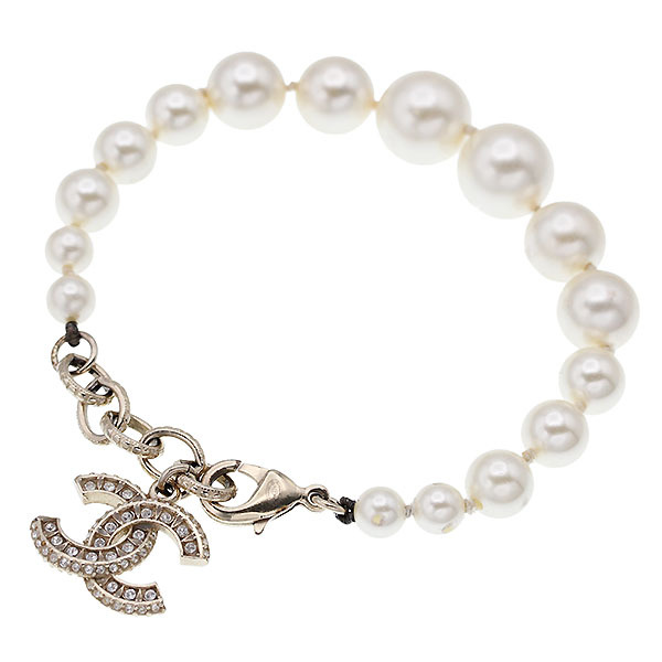 シャネル CHANEL ココマークチャーム付き フェイクパール ブレスレット 18cm GP ダブルC ジュエリー 女性 レディース プレゼント ブランド拍卖