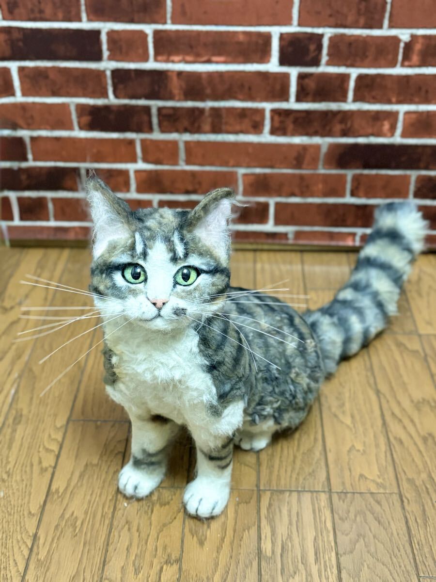 羊毛フェルト キジ白猫【ハンドメイド ぬいぐるみ拍卖