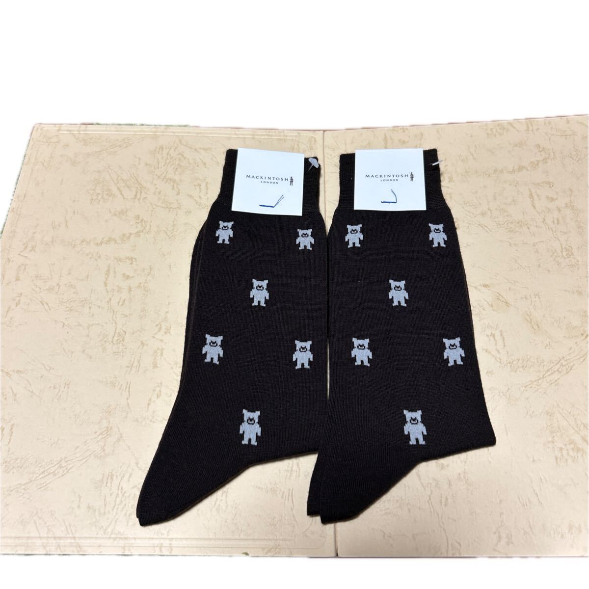 マッキントッシュロンドン ベア柄 カジュアル 靴下 ソックス 2足 2860円 サイズ25〜27センチ 焦茶拍卖