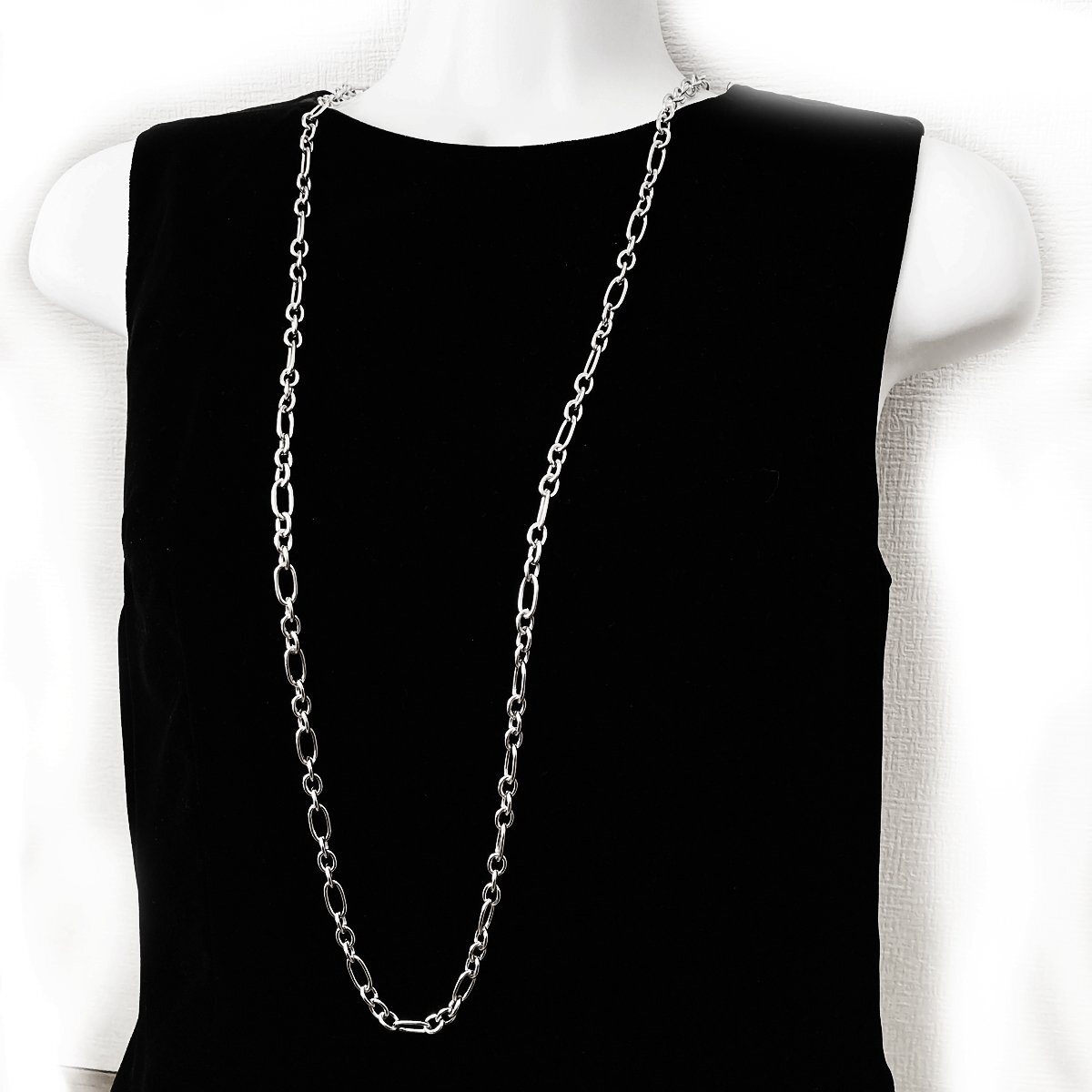 7.3mm幅 X 120cm ステンレス フィガロチェーンロングネックレス 長め拍卖