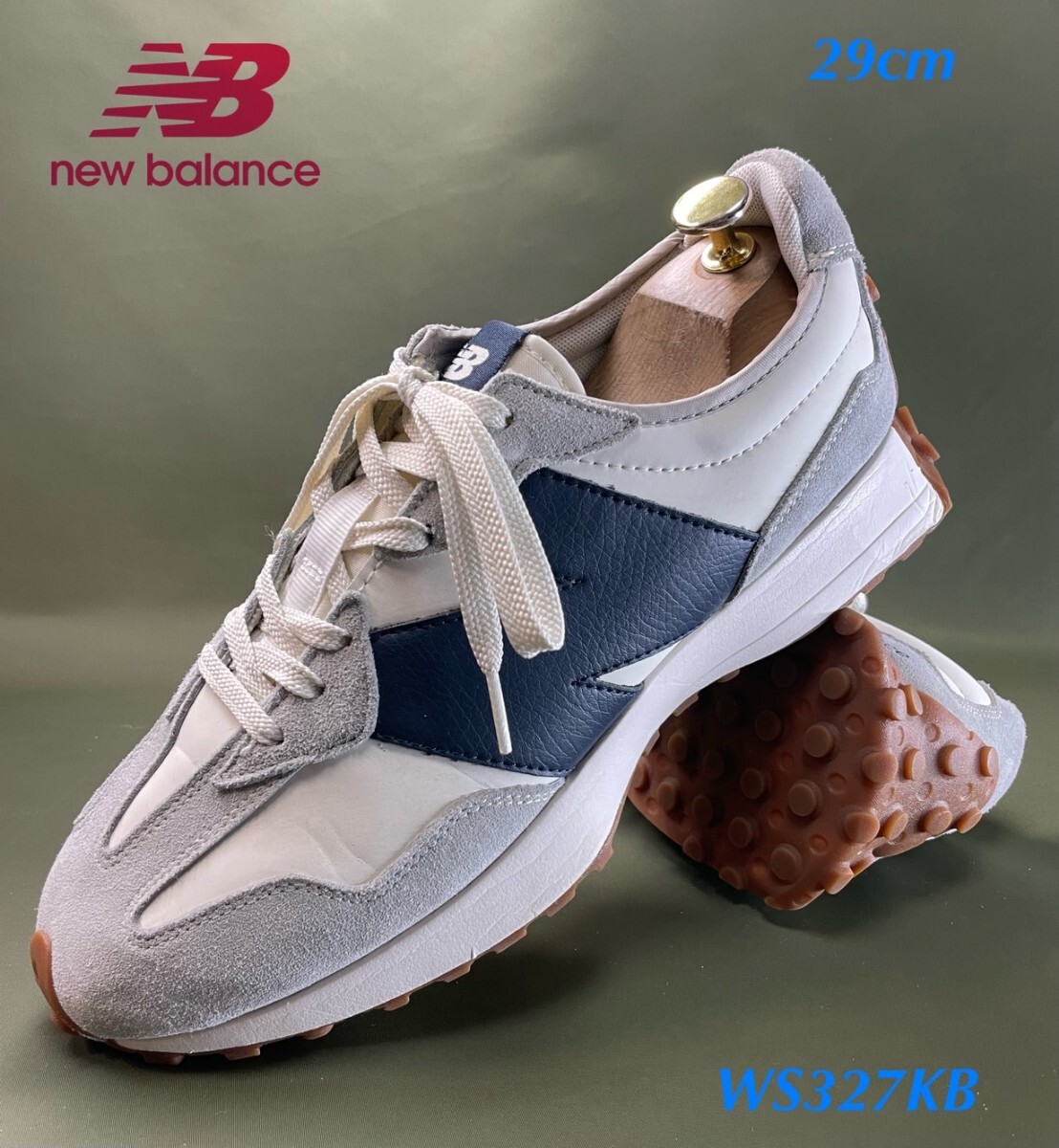 名機降臨!定13090円!生産終了/希少コンビレザー!ニューバランス【WS327KB】レザースニーカー!厚底/ビッグNロゴ!白×紺×灰 29cm/US11拍卖
