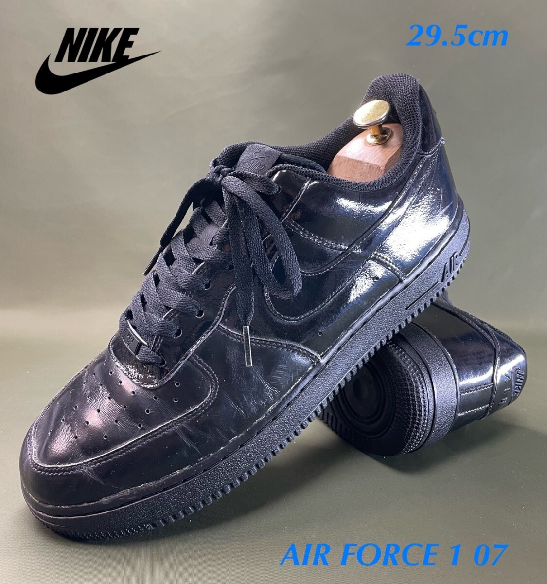 名機降臨!希少12年製パテントレザー!ナイキ【エアフォース1 07 Low】ローカットレザースニーカー!ピアノブラック 29.5cm/US11.5拍卖