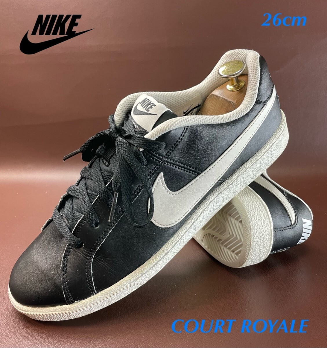 名機降臨!90's復刻ブラッククロームカラー!コンプリートデザイン!ナイキ【コートロイヤル】レザースニーカー!黒×白 26cm/US8拍卖