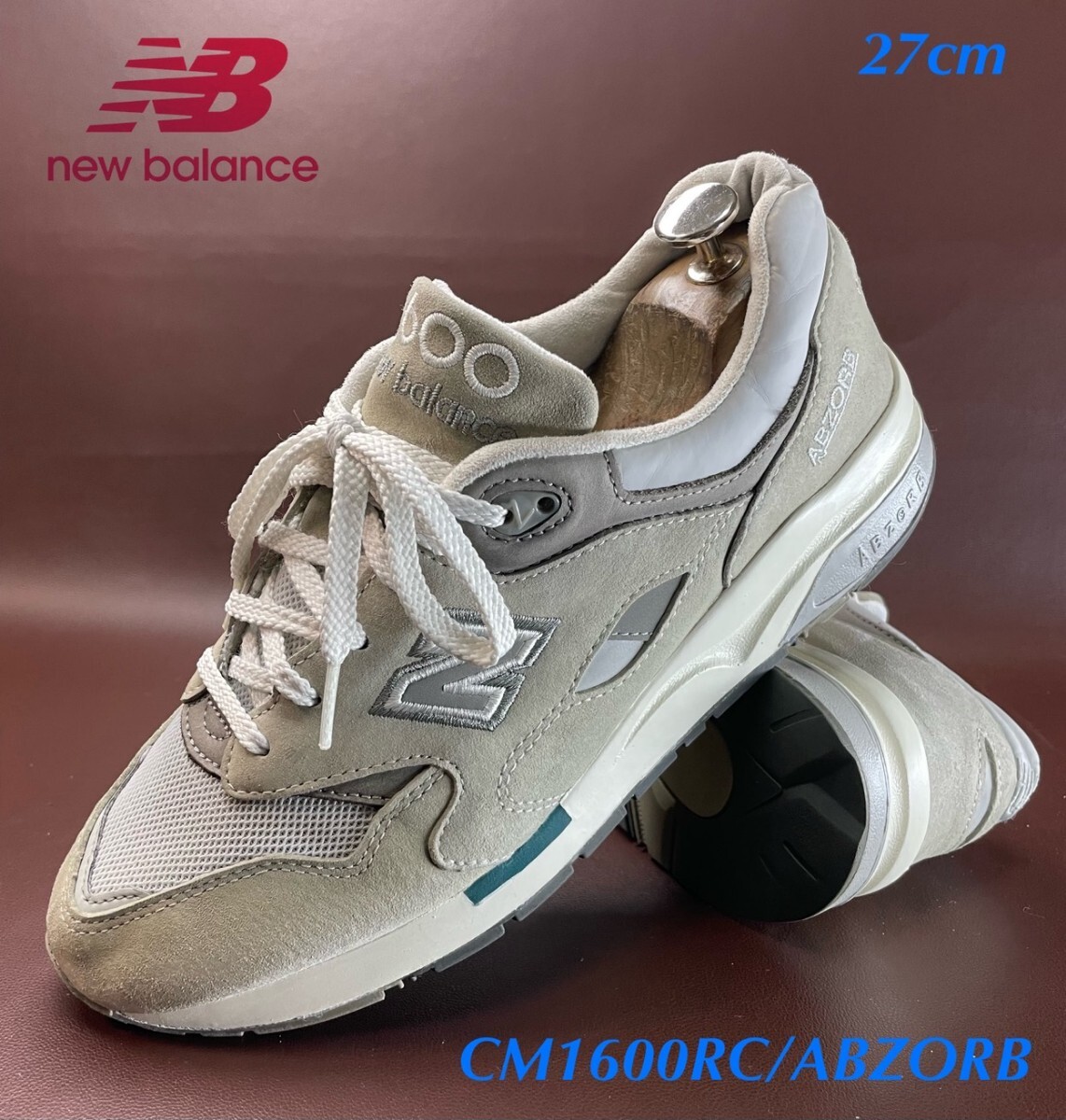 名機降臨!生産終了サンドストームカラー!タフスエードレザー!ニューバランス【CM1600RC/ABZORB】スニーカー!グレー×ホワイト 27cm/US9拍卖