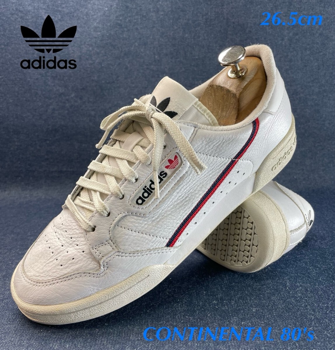 名機降臨!定13200円!希少シボ柄カウレザー!アディダス【コンチネンタル80's】ローカツットレザースニーカー!ホワイト 26.5cm/US8.5拍卖