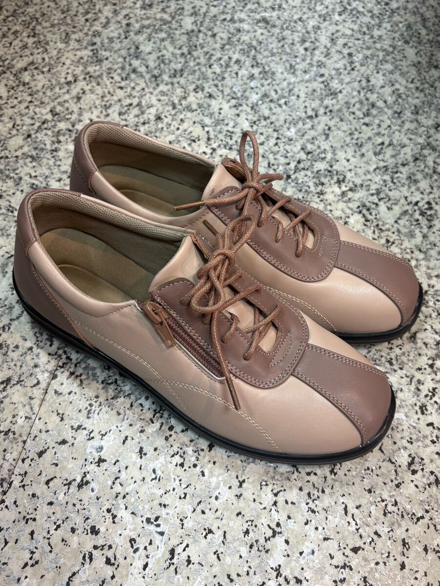 幅広4Eレディースウォーキングシューズ 外反母趾 ピンクベージュ 25.0cm拍卖