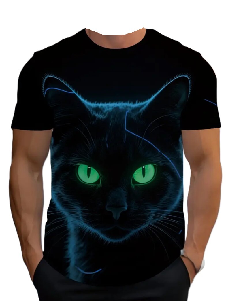 サイズ XXL ブラック どアップ 黒猫 デザイン メンズ 半袖 Tシャツ 大きいサイズ 0・719拍卖