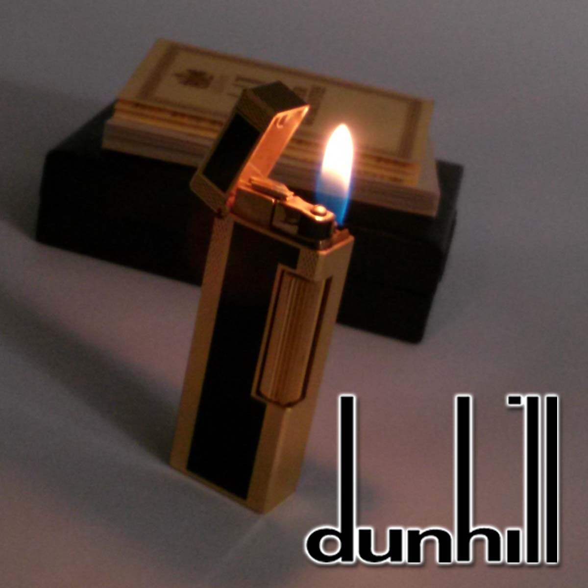 【1円】ダンヒル 角型ローラーガスライター【着火しました】黒ラッカー ゴールドフレーム スイス製 箱 ap9725【一円スタート】拍卖