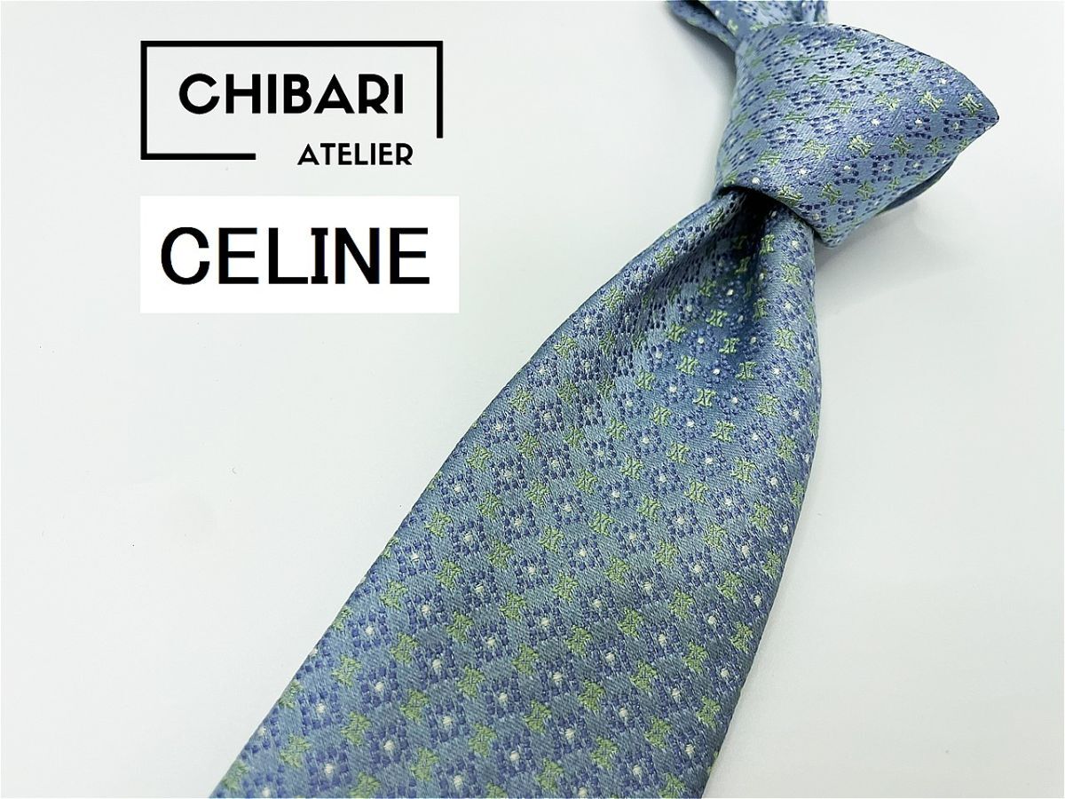 CELINE セリーヌ 全面ロゴ柄 ネクタイ 3本以上 送料無料 メンズ ブルー 1002162拍卖
