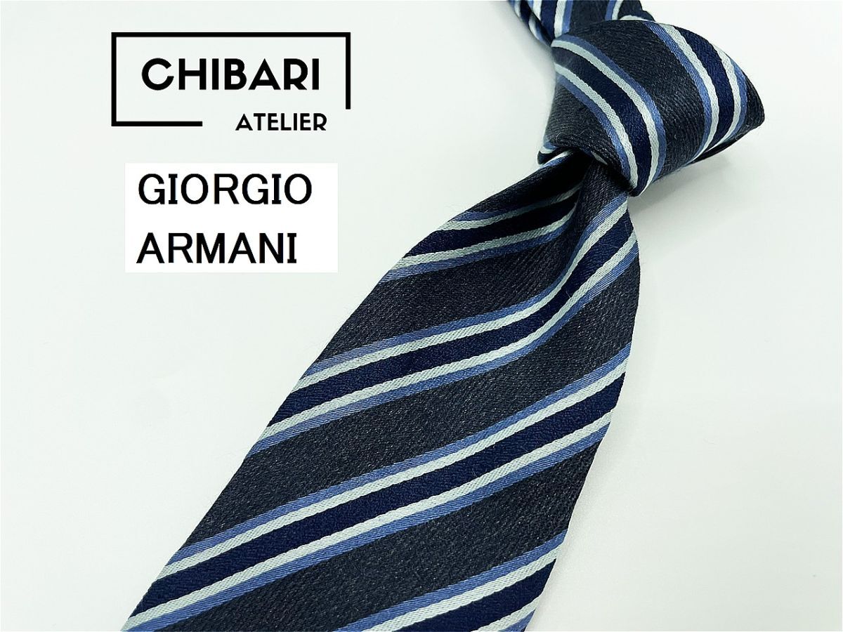 GIORGIO ARMANI ジョルジオアルマーニ レジメンタル柄 ネクタイ 3本以上 送料無料 メンズ ネイビー 1101039拍卖