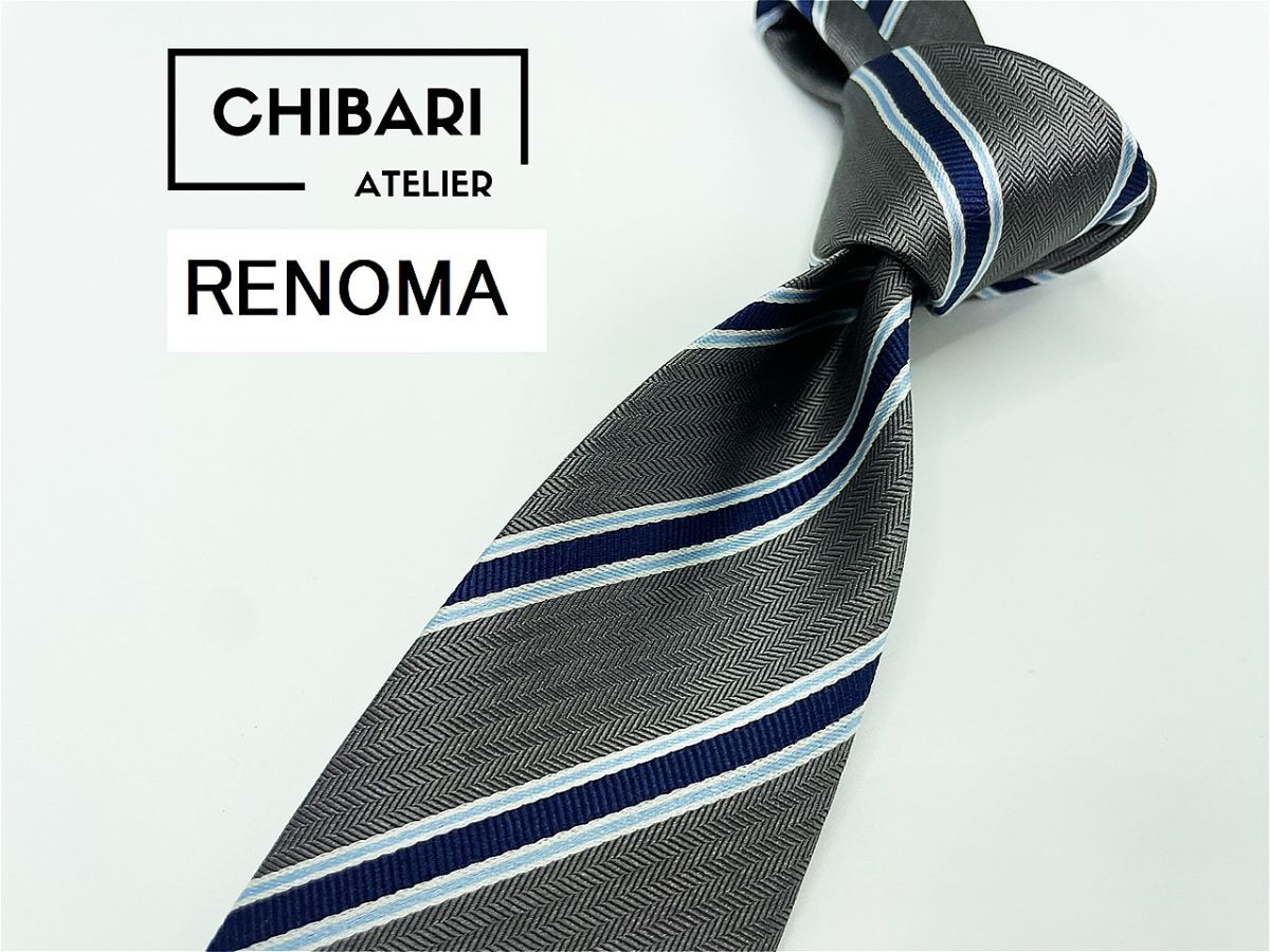 【超美品】RENOMA レノマ レジメンタル柄 ネクタイ 3本以上 送料無料 メンズ グレイ 1102173拍卖