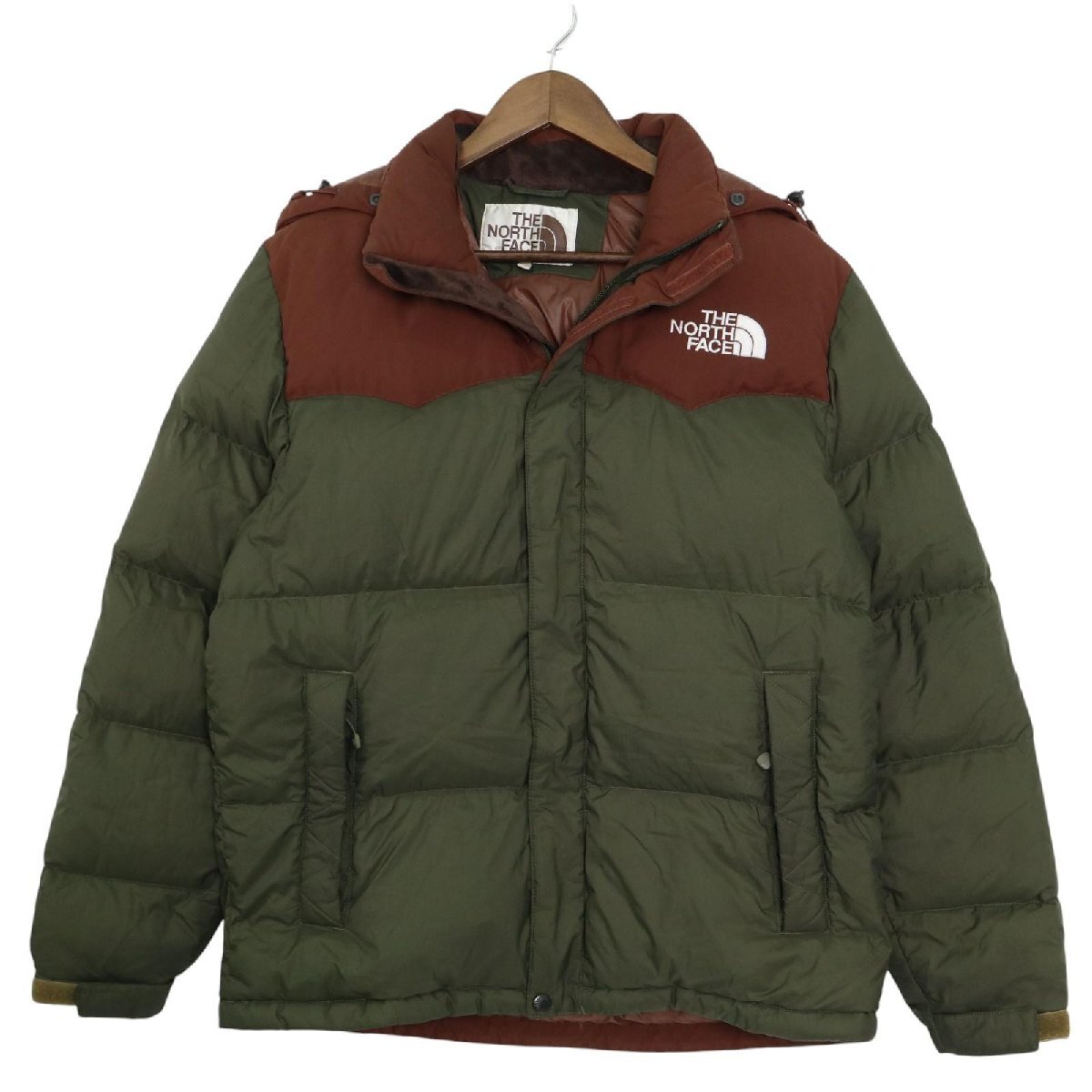 ノースフェイス 100/L メンズ カーキ×ブラウン ダウンジャケット ヨーク THE NORTH FACE JACKET 中古 古着 nj37拍卖