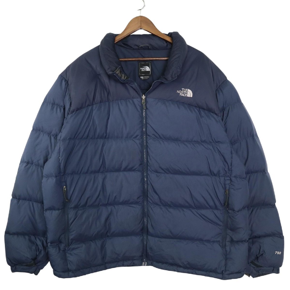 ノースフェイス ヌプシ メンズ 3XL /XXXLサイズ 700フィル リップストップ THE NORTH FACE Nuptse 紺 ネイビー ダウンジャケット 古着 nj57拍卖