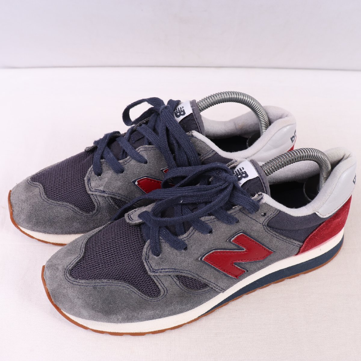 520 ニューバランス 25.5cm/new balance 灰 グレー 紺 ネイビー 赤 レッド 中古 古着 メンズ スニーカー yy7372拍卖