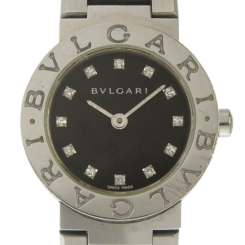 ■ 1円 ~ 中古品 参定62.7万■ BVLGARI ブルガリ ■ ブルガリブルガリ BB23BSS ■箱保 12P ダイヤ クォーツ ブラック シルバー レディース拍卖