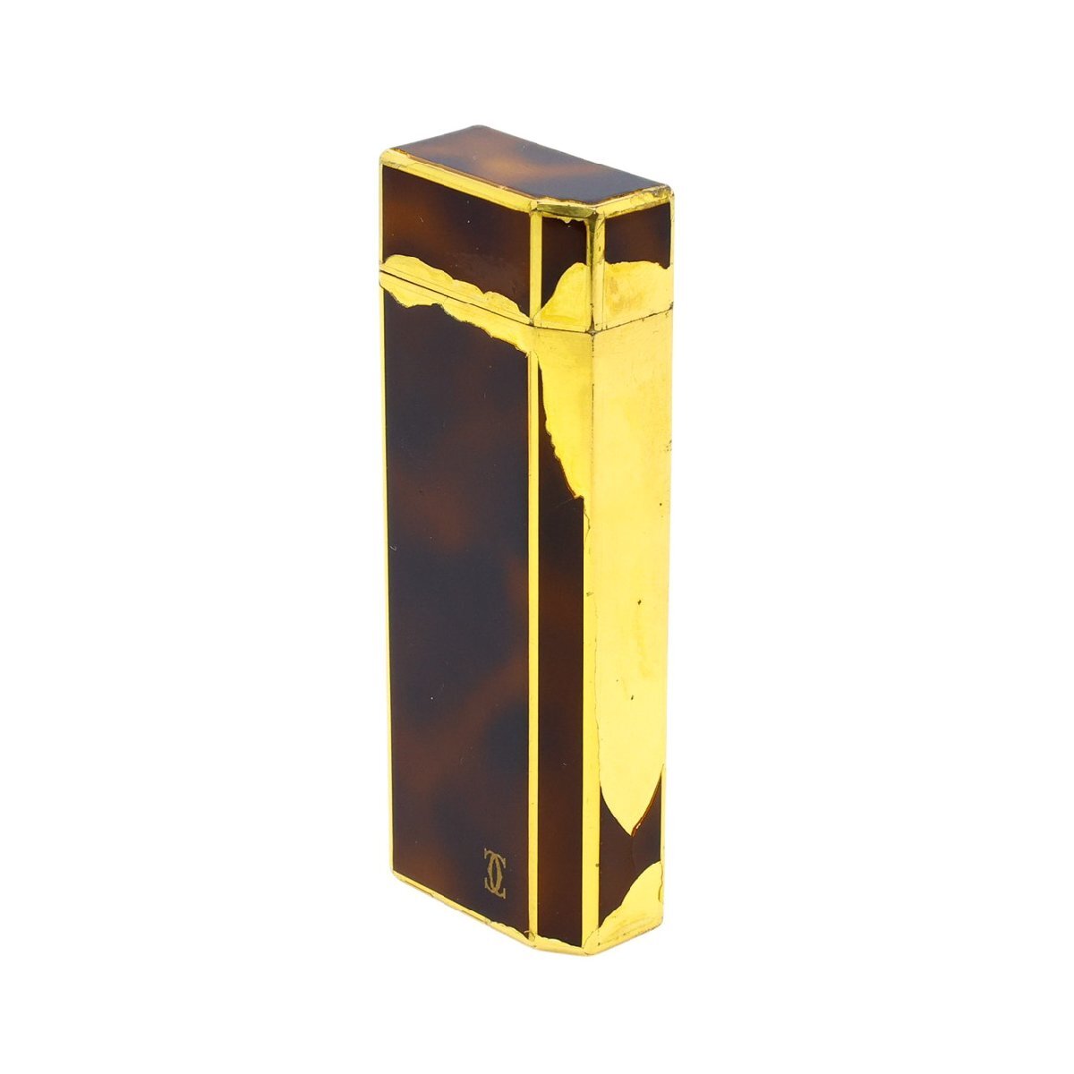 ■ 1円 ~ 正規 中古 着火確認済 ■ Cartier カルティエ ■ ペンタゴン 5角形 ガスライター ■ ローラー ブラウンマーブル ゴールド拍卖