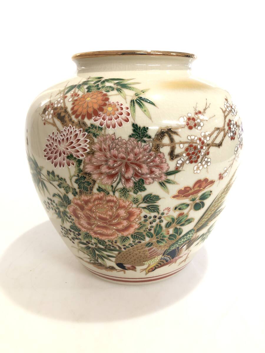 HB5288 九谷焼 九谷清峰 花瓶 花器 花入 花生 フラワーベース 花鳥図拍卖