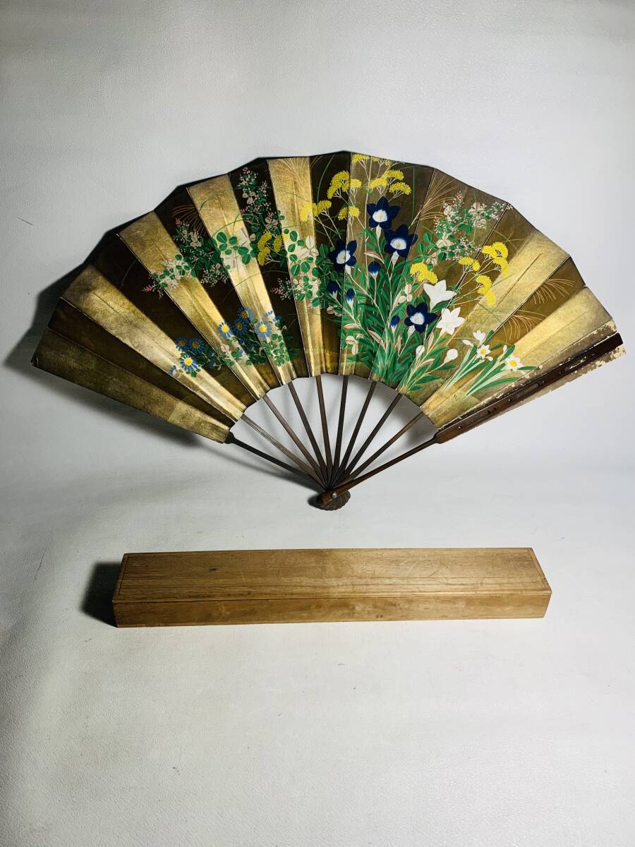 飾り扇 扇 「金地花図」r741 古い飾り扇拍卖