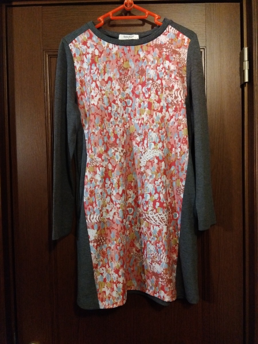 Golden Bear M カットソー トップス チュニック 長袖 花柄 グレー ジャージ 美品 ゴールデンベア 拍卖