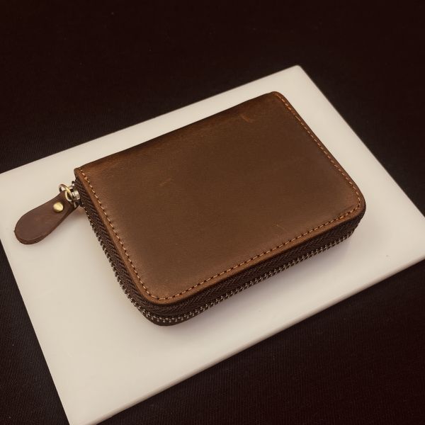 【浅草革具】ヌバックレザー 二つ折り財布 コンパクト財布 メンズ財布 レザー 革財布 本革 牛革 新品未使用ファスナー ダークブラウン拍卖