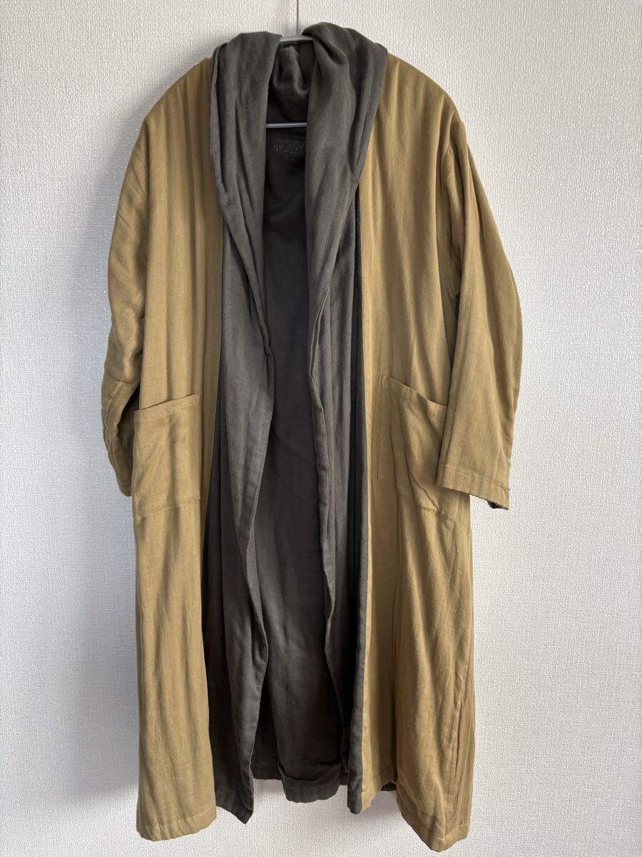 シサム工房 2way ローブ 黄緑×グレ 羽織 ダブルガーゼ拍卖