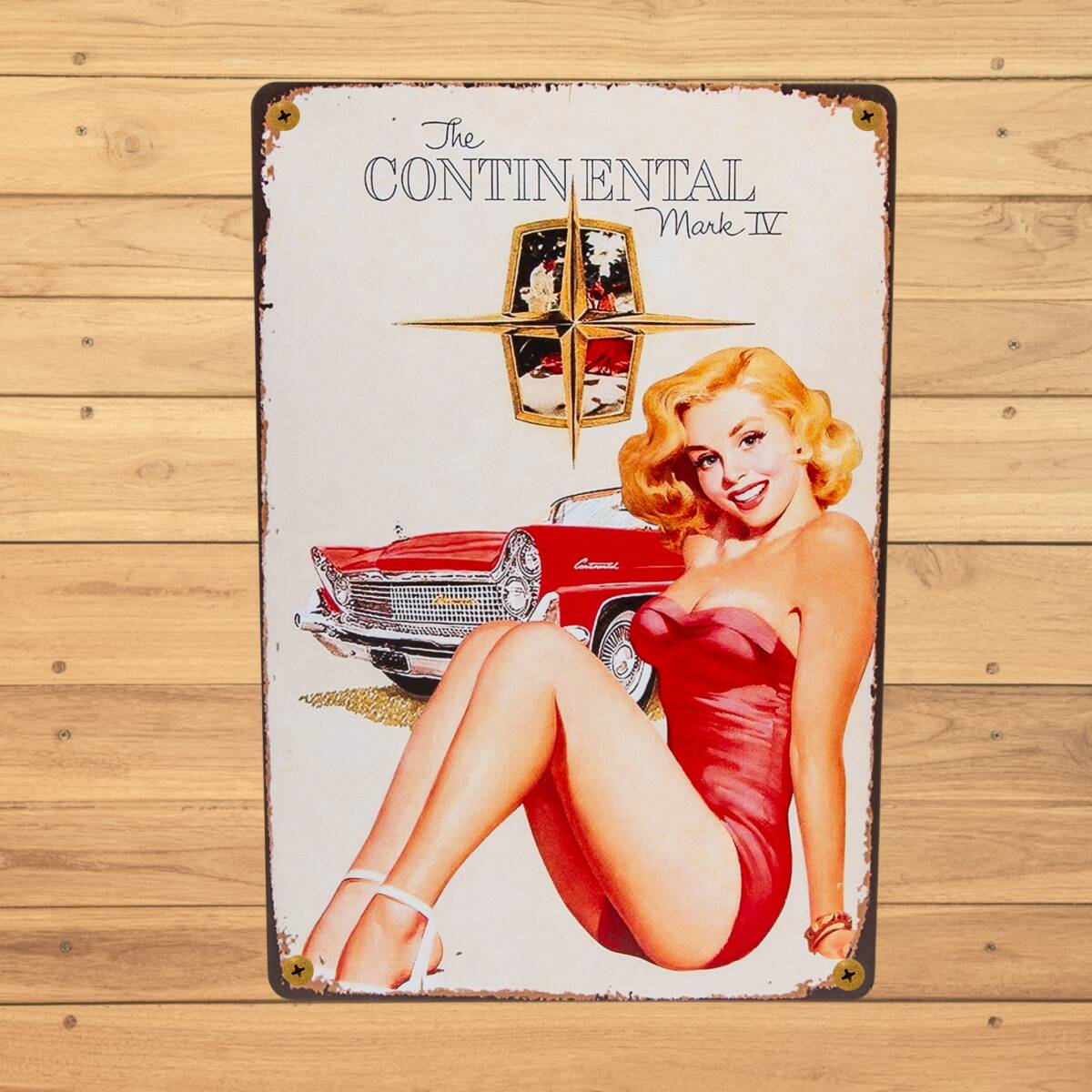 美女とアメ車・アメリカンレトロのブリキ看板 新品 拍卖