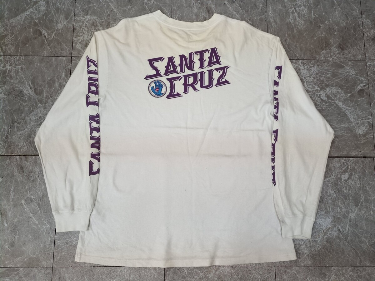 15.サンタクルーズ SANTACRUZ デカロゴ 袖ロゴ スクリ―ミングハンド プリント ロンT 長袖 Tシャツ メンズXL 白紫x703拍卖