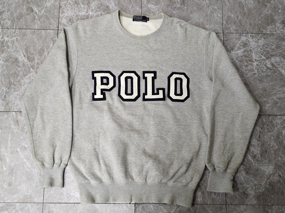 20. 90s00s ポロラルフローレン デカロゴ ヴィンテージ スウェット シャツ トレーナー POLO RALPH LAUERN メンズL グレー y102拍卖