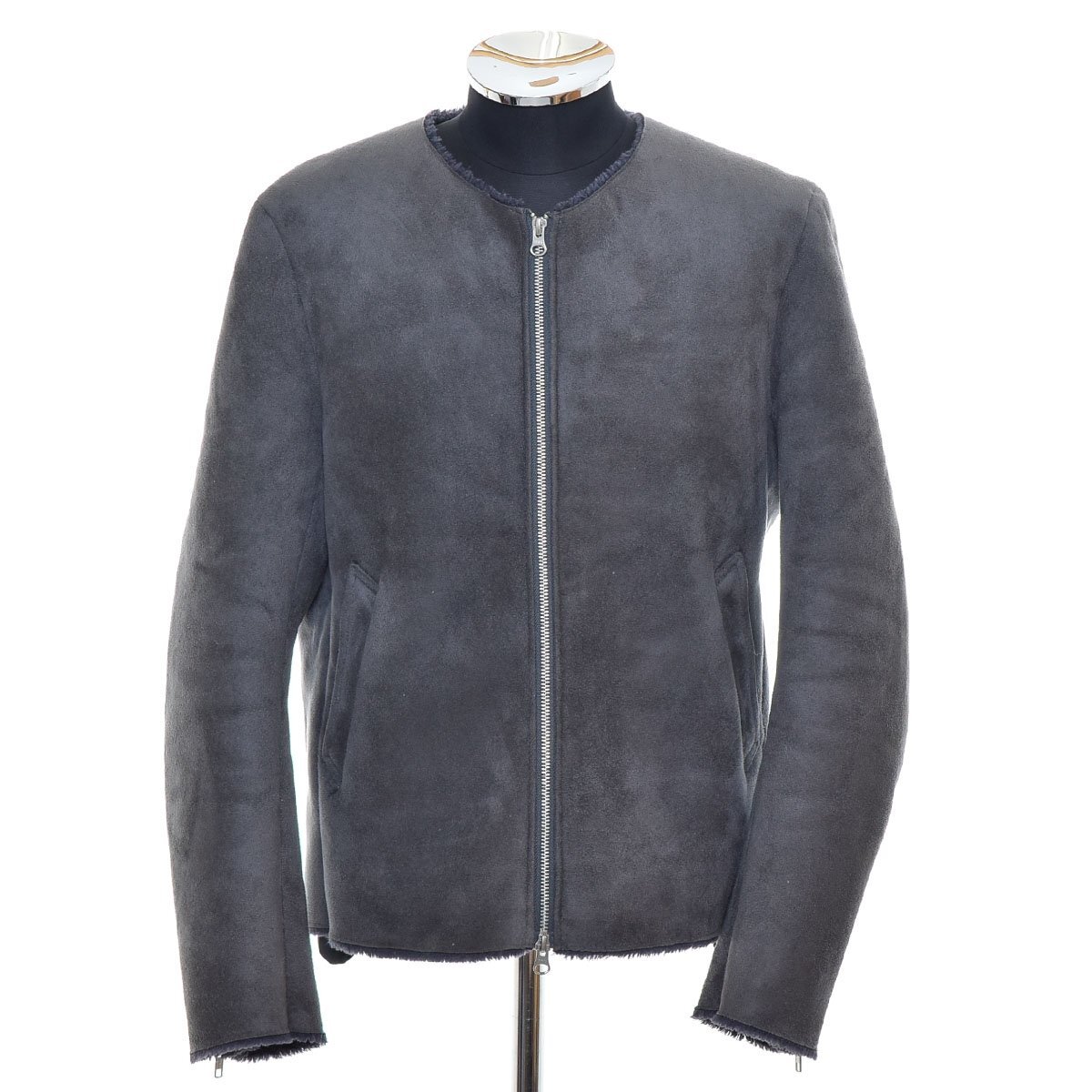 ◆569354 LE JUN ル ジュン ◇フェイクムートンジャケット ノーカラー フェイクスウェード サイズM メンズ グレー拍卖