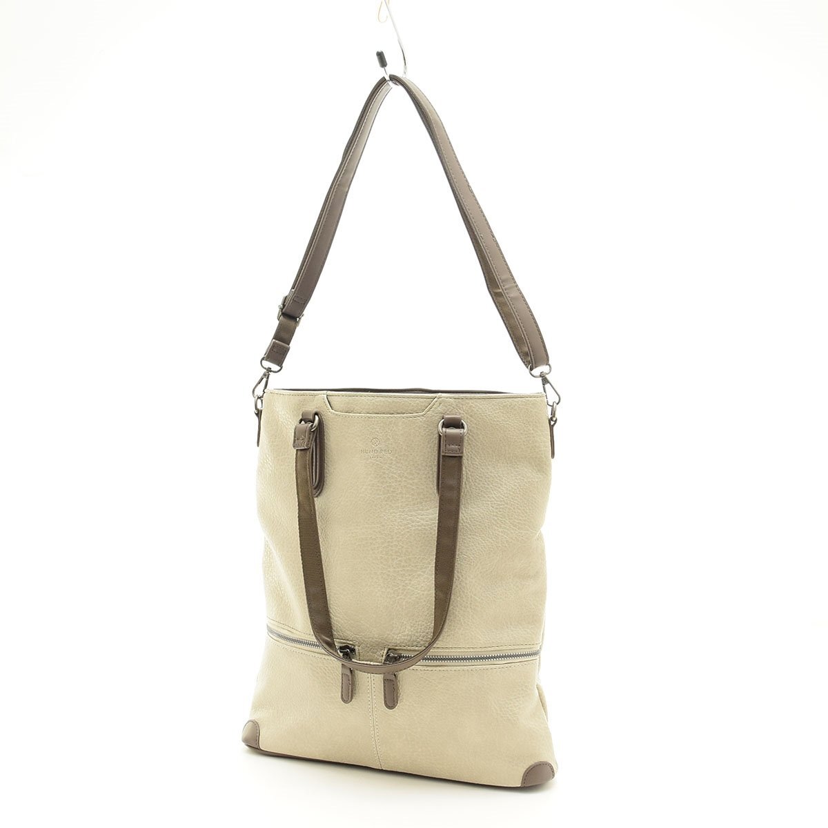 ◆548640 HUND RED 2WAYトートバッグ ショルダーバッグ バイカラーハンドルデザイントート H-526 レザー メンズ アイボリー拍卖