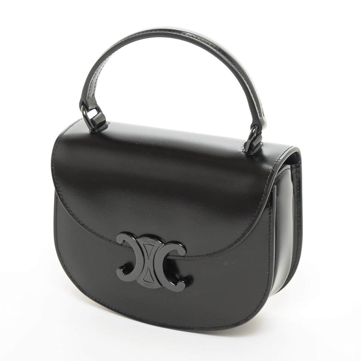 □560384 未使用品 CELINE セリーヌ 2WAYハンドバッグ ショルダーバッグ シャイニーカーフスキン ミニ ブザス クレア オールブラック拍卖