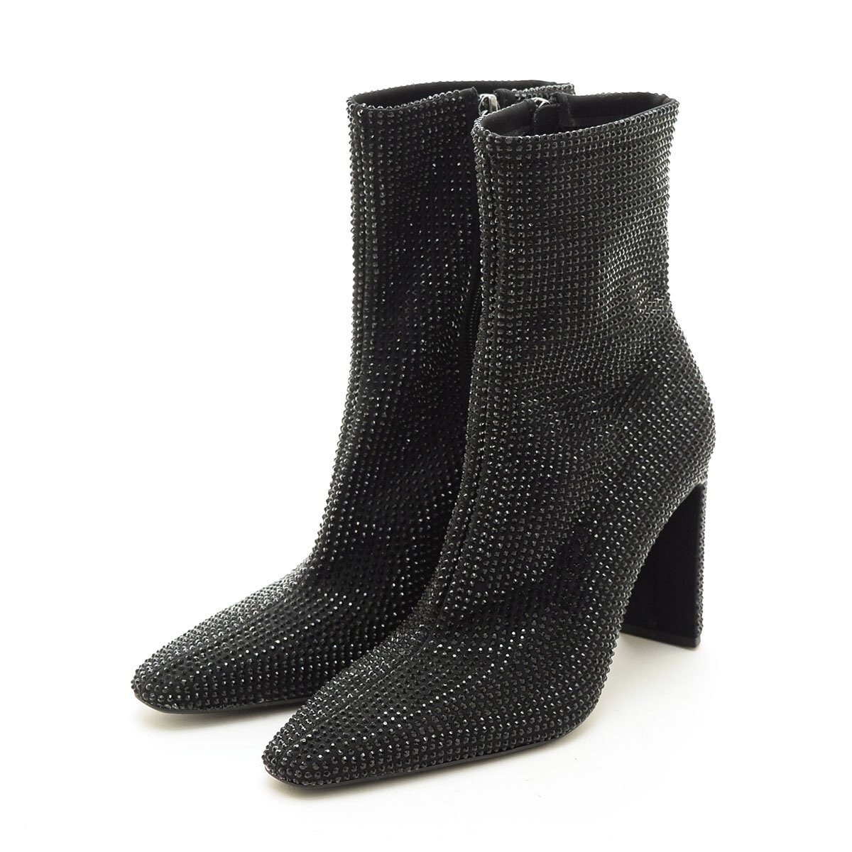◇561775 ZARA ザラ ショートブーツ 総ラインストーン サイドジップハイヒール サイズ37(24.0cm相応)/H9.5cm レディース ブラック拍卖