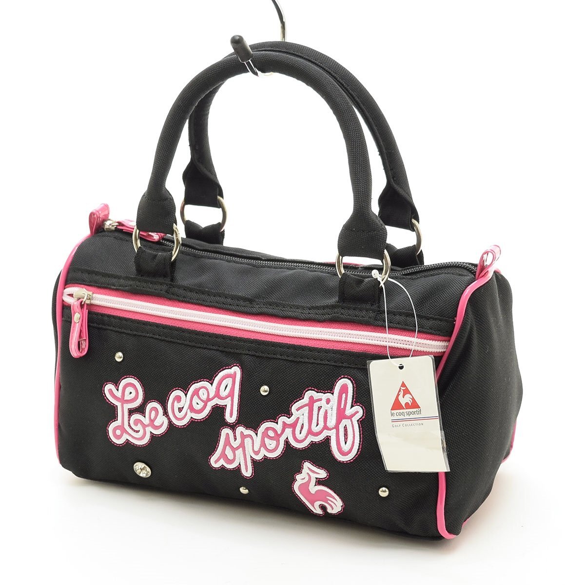 ◇561744 未使用品 le coq sportif ルコック スポルティフ ハンドバッグ ミニボストン ナイロンキャンバス レディース ブラック ピンク拍卖