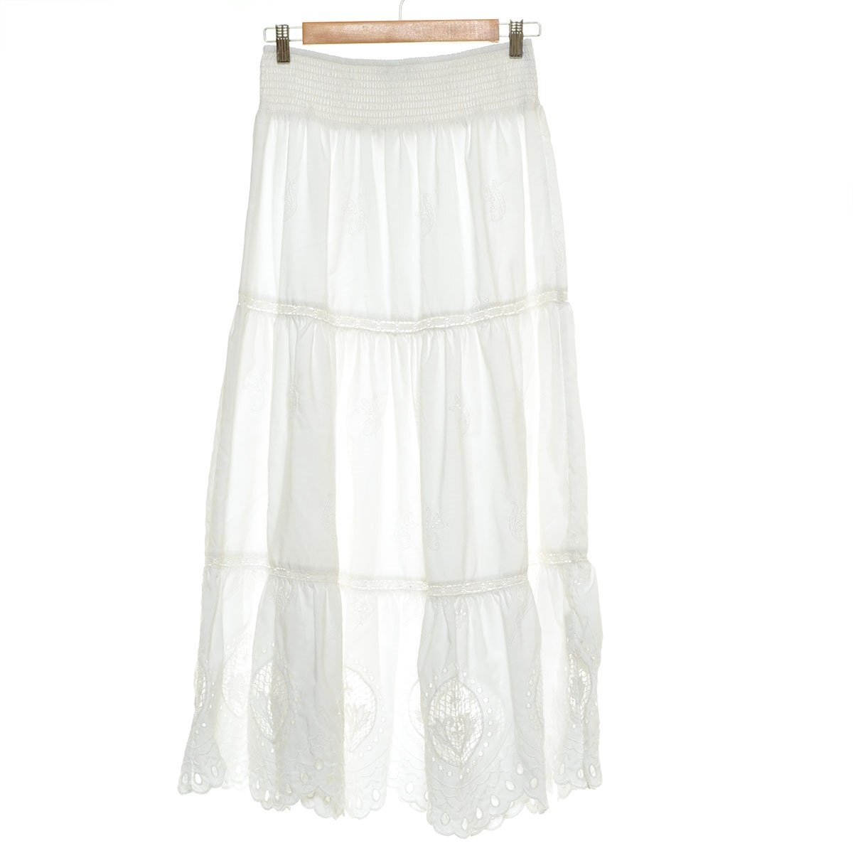 ◇558214 ZARA ザラ ロングスカート ◆刺繍レースティアードスカート サイズ4 レディース ホワイト拍卖