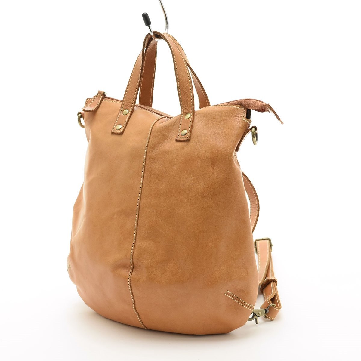 ◇545172 PEAKS PEAK ピークスピーク 3WAYリュックサック ショルダーバッグ トートバッグ 3WAYレザーキャンバスバッグ キャメル ブラウン拍卖