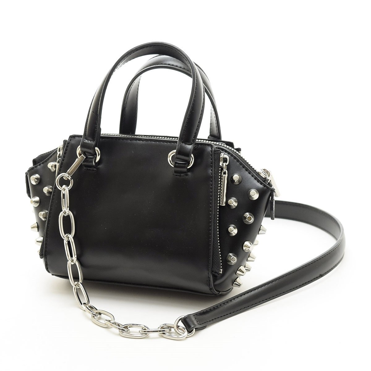 ◇545523 ZARA ザラ ミニ2WAYハンドバッグ ショルダーバッグ PUレザースタッズポシェット レディース ブラック拍卖