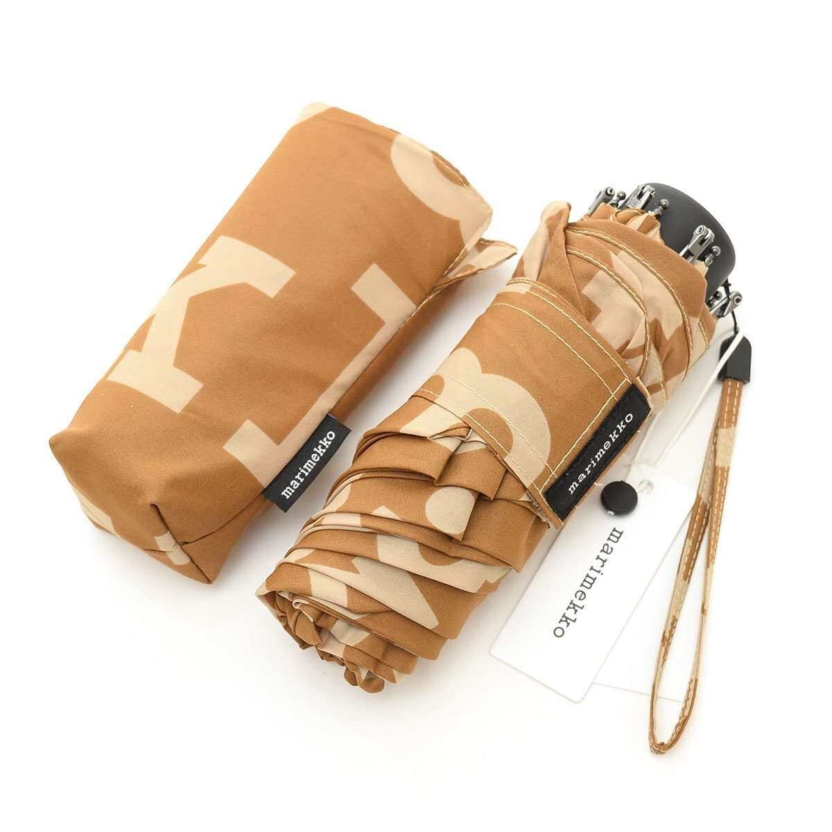◇560303 未使用品 marimekko マリメッコ 折りたたみ傘 MINI MANUAL LOGO レディース ブラウン拍卖