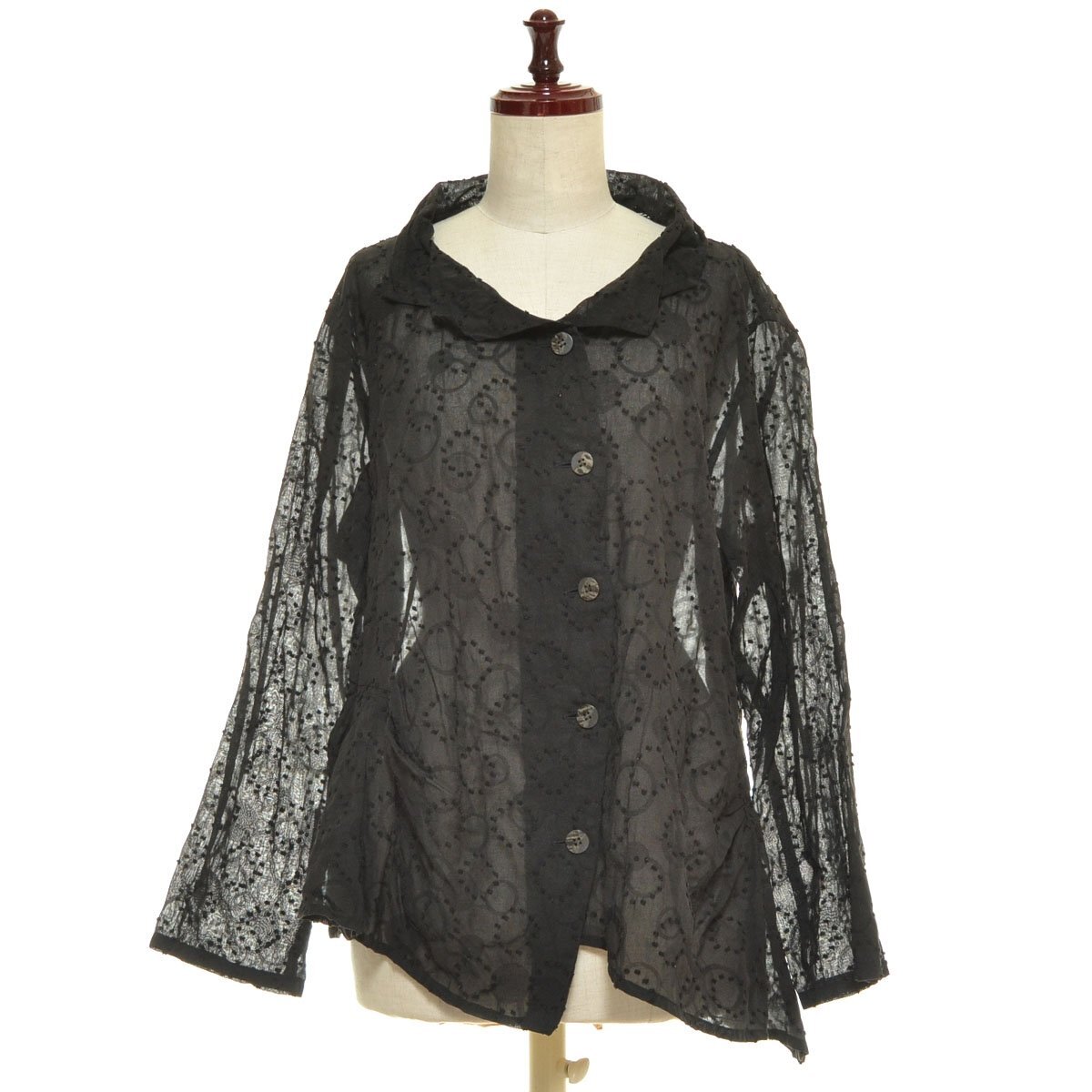 ◇569273 慈雨 ジウ センソユニコ SENSOUNICO ◇長袖ブラウス 刺繍シアーシャツ サイズ40 水玉 レディース ブラック ドット拍卖