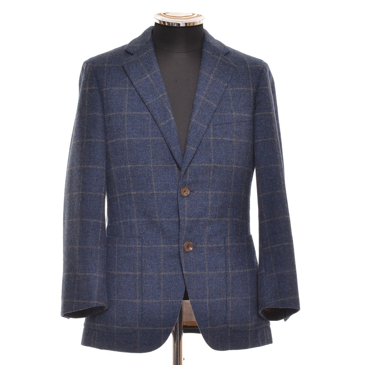 ◆515551 Belvest ベルベスト ◇テーラード ジャケット ウール カシミヤ ツイード サイズ42 メンズ イタリア製 ブルー チェック拍卖